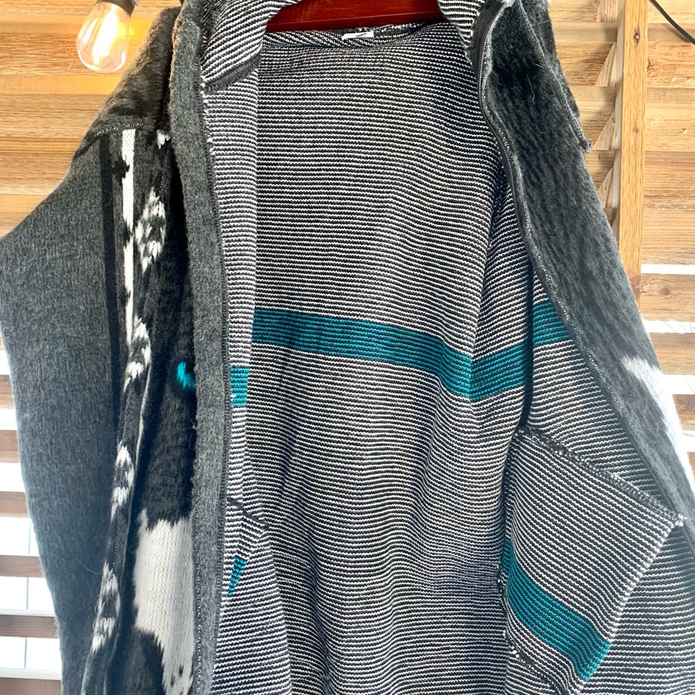 Handmade in Ecuador Wool Wolf Hooded Jacket Zip Coat 46 XL - Picture 9 of 11
